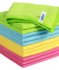 MR.SIGA microfiber cleaning cloths, pack of 12, 12.6 x 12.6 in, in green, blue, yellow and pink.