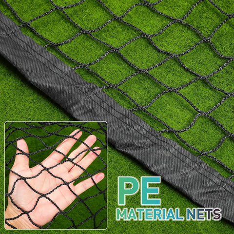Heavy-Duty Backyard Baseball And Softball Batting Cage Net For All-Weather Outdoor Training, close-up on mesh and reinforced edge