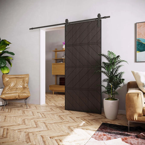 36 By 84 Inch Sliding Barn Door MDF With Waterproof Surface DIY Assembly Ready Pre Drilled Slab With Installation Hardware Kit Black Finish