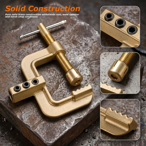 Heavy Duty C Style Welding Ground Clamp Beast, 400A Power Grip For TIG MIG Stick Welders, solid brass construction close-up.