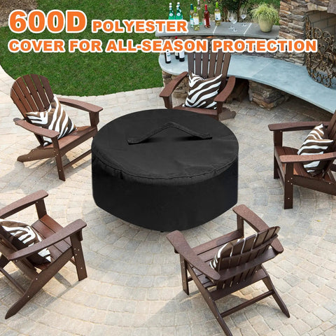 40 Inch Fire Pit Surround Tabletop With Cover For Bonfire And Ranger Pits Built To Last In Powder Coated Steel shown on patio