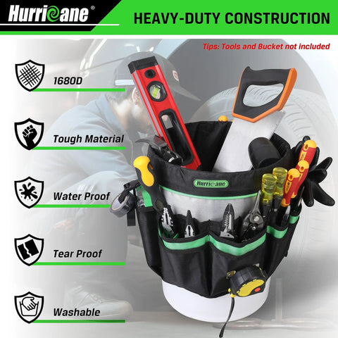 5 Gallon Bucket Tool Bag Organizer With 52 Pockets Waterproof Garden Caddy Fits Most Buckets Heavy Duty 1680D Polyester