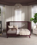 Dilian Toddler Guard Rail With Spindle For Crib To Toddler Bed Conversion Solid Wood Auburn shown in modern nursery
