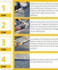 Four-step application guide using Hybrid Self Leveling Sealant Black For Concrete Asphalt Brick Stone And Masonry, UV Stable Eco Friendly Tack Free In One Hour, Fills Cracks And Gaps Up To One Inch, Easy Application With Standard Caulking Gun, Weather Resistant High Bond.