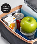 Slim Reusable Gel Ice Packs Set Of 8 BPA Free in a cooler, keeping drinks and snacks frosty, space-saving design.