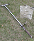 36 Inch Stainless Steel Soil Probe With Foot Pedal And Reusable Sample Bags for Lawn Garden Farm Soil Sampling Tool shown on grass.