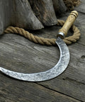 Hand-Forged Large Sickle With 7.5 Inch Blade, High-Carbon Steel For Gardening, Harvesting, And Landscaping, Ergonomic Ash Handle