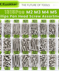 1315pcs Mega Pan Head Phillips Machine Screws Set M2 to M5 304 Stainless Steel Assortment with Nuts and Washers in storage case