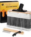 Deck Stain Brush 7.5 Inch Wood Stain Applicator with packaging, cleaning comb, and keyring on white background