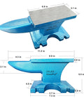 Blue Single Horn Cast Iron Anvil For Blacksmithing And Metal Shaping Beefy Pro Grade Heavy Duty Jewelry Making And Stamp Work Tool 24 Lbs, dimensions shown