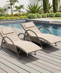 Chaise Lounge Cushion Outdoor Set Of 2 Foldable Waterproof Lounger Cushions With Straps Built In Headrest Pillow Breathable Fabric For Cool Comfort 71 Inches Long By 21 Inches Wide Beige on poolside chairs