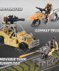 Ultimate Military Base Toys Set with army motorcycle, combat truck, and movable tank turret for realistic battle play.