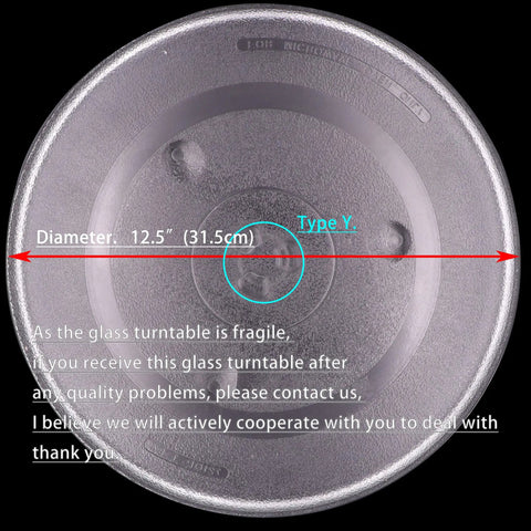 12.5 Inch Microwave Turntable Glass Plate Replacement Universal Fit With Y Bottom General No Brainer Heat Resistant Durable Glass