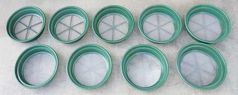 9-Piece Patented Stackable Gold Prospecting Sifting Pan Set With Stainless Steel Mesh, 13.25-Inch Wide Classifier Pans in green