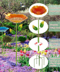 Colorful Metal Bird Bath for Outdoors, Flower Garden Hummingbird Bath on Five Stakes, Small Birdbath for Garden Decor, 31.3 Inches High and 10.63 Inch Diameter, Blue and Yellow, 2 Pack.