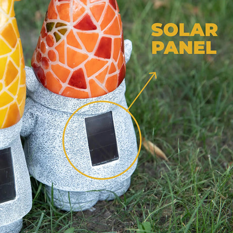 Chillin Gnomes Solar Powered LED Outdoor Light Set Of 2 For Garden Patio And Lawn showing solar panel on gnome's back