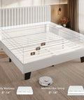 Full Size Bed Frame With Headboard White Upholstered Velvet Platform Bed Built Like A Tank With Solid Wood Slats showcasing height options.
