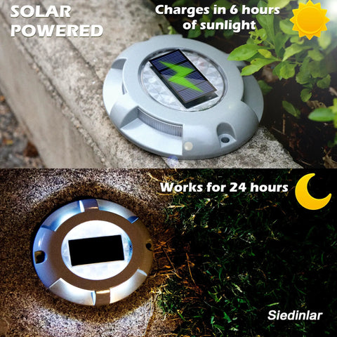 Solar Deck Lights Outdoor 4 Pack White LED Pathway Garden Step Lights No Wire Solar Powered Waterproof on stone wall and at night