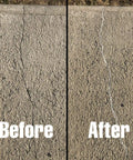 Before and after images showing cracks on a concrete surface filled with Flexible Concrete Hairline Crack Filler For Driveways Sidewalks And Patios.