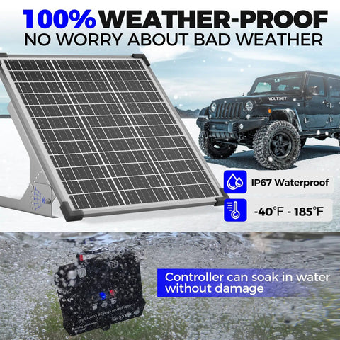 50W Solar Panel Kit With 12V Trickle Charger Maintainer And 10A MPPT Charge Controller waterproof on outdoor setup