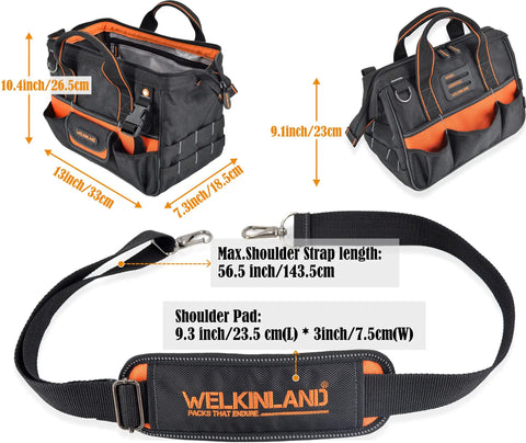 13-Inch Pro-Grade Tool Carrier For Electricians And HVAC Techs Compact 32-Pocket Organizer With Easy-Access Pop-Up Mouth And Orange Lining