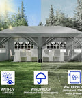 Heavy Duty 10 By 20 Pop Up Canopy Tent For Party Bashes And Big Events Commercial Grade Event Shelter with sidewalls, gray