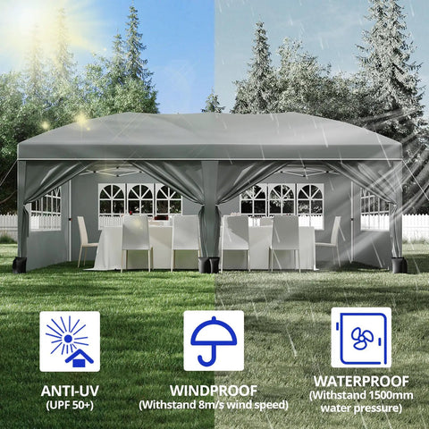 Heavy Duty 10 By 20 Pop Up Canopy Tent For Party Bashes And Big Events Commercial Grade Event Shelter with sidewalls, gray