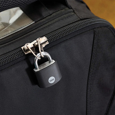 Covered Aluminum Padlock With 4 Keyed Alike Keys For Gym Lockers, Luggage And Cases attached to black luggage zipper