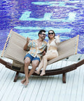 11 Foot Double Outdoor Hammock With Quick Dry Olefin Fabric Spreader Bar And Side Pockets For Poolside Or Backyard Relaxation All Weather Comfort 450 Lb Capacity Khaki