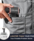 Person placing High Speed Cordless Air Duster 300000 RPM Turbo Blower in pocket, showcasing portability and compact size.