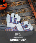 Two Pair Pack Mens Leather Work Gloves With Heavy Duty Reinforced Palms And Split Cowhide Palm Protection Size Large Grey