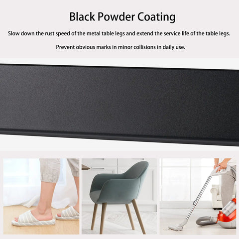 Heavy Duty 6cm Square Tube Metal Table Legs, black powder coat, showing rust resistance and durability in various settings.