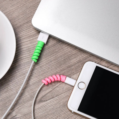 24 Pcs Silicone Cable Protector Set Flexible Spiral USB Charger Cable Saver For Phone Laptop Mouse Headphones And Earphones Cable Wrapping Accessories Available In Black Pink Blue And Green on charging cables connected to phone and laptop