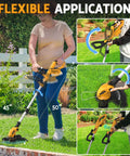 Person using a 3-In-1 Cordless String Trimmer With Auto Line Feed, Foldable Weed Eater Edger And Mower for yard work