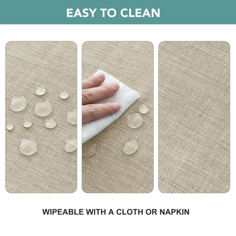 Water droplets on Outdoor Tablecloth With Umbrella Hole, Rectangular 60x84 Inches, Linen Look Polyester Patio Table Cover, Water Resistant