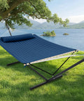 12Ft Double Hammock With Stand For Two People Rope Or Padded Bed Detachable Pillow Portable Anti Tip Ropes Carry Bag Outdoor Backyard Patio Camping In Navy Blue Chill For Real Relaxation And Easy Setup