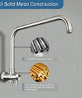 All Metal 3 Way Shower Arm Diverter Valve with 16 Inch Shower Head Extension, SUS304 stainless steel and brass construction