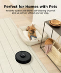 Robot Vacuum With Incredible Suction And Matrix Clean Navigation, cleaning near a dog bed on wooden floor, ideal for pet hair
