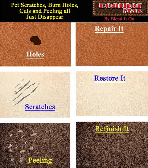 Leather Repair Kit For Couches And Car Seats With Quick Blend Refinish And 3 Color Shades Restores Holes and Scratches