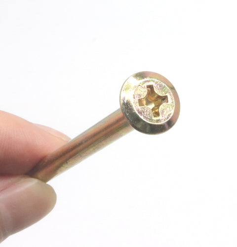 Close-up of Phillips head in the 10 Pack M6x130mm Phillips Head Furniture Bolts And Barrel Nuts Kit For Bunk Beds, Cribs, Twin Beds