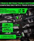 E Track Retractable Ratchet Tie Downs 2 Inch By 10 Foot Heavy Duty Cargo Straps Set Of Four for Trailer Rails, close-up view