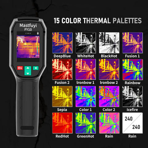 High Resolution 240x240 Thermal Imager With 25 Hz Refresh Rate, Temperature Alarm, Handheld Infrared Camera displaying 15 color palettes.