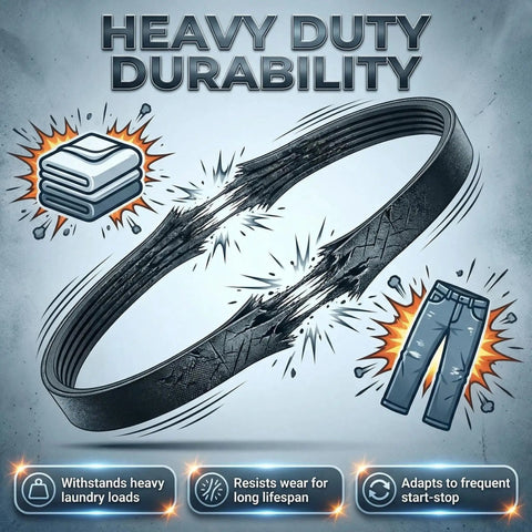 Heavy duty durability graphic of Durable Beefy Washer Drive Belt Replacement Fits Wide Range Of Front Load And Top Load Washers