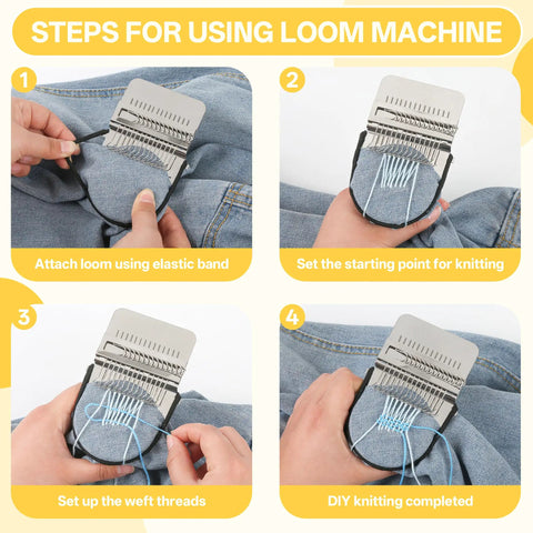 Steps for using Mini Portable Patch Set With 50 Color Threads And Darning Loom Kit For Jeans And Socks, four-step guide image