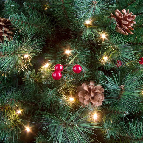 Pastel Easter And Christmas String Lights 40Ft Outdoor Indoor Decor With 200 Incandescent Minis on a Christmas tree with pinecones