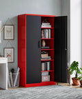 Tall Metal Storage Cabinet With Locking Doors, Heavy-Duty Steel Locker With 5 Adjustable Shelves For Garage, Pantry, Workshop Or Office, 71 Inch High, 32 Inch Wide, 16 Inch Deep, Lockable, Durable, Boss Level Organization in modern office setting.