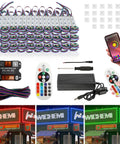 Storefront RGB LED Strip Lights With Bluetooth App Control And Remote, 120Ft Waterproof Sign Lighting Kit components shown