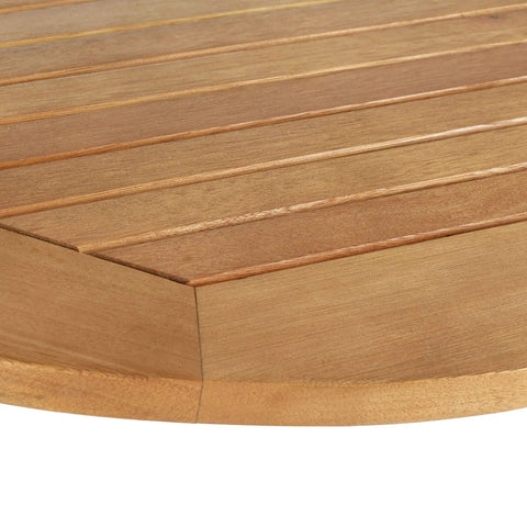 Close-up of edge detail of Natural Teak Balcony Hanging Half Table For Rail Mount Outdoor Space Saver Serving Shelf For Drinks Books And Plants