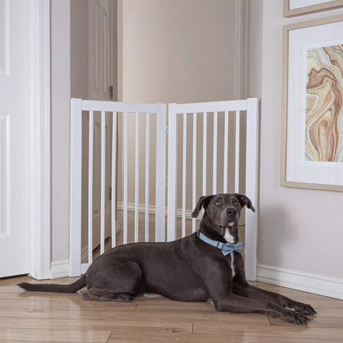 360 Degree Pet Gate Extension For Wider Openings, Converts A 36 Inch Configurable Gate Into A Large Play Pen, No Slip Rubber Pads Protect Floors, Easy Fold Down Storage, White