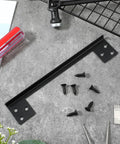 Heavy Duty Outswing Door Latch Guard Cover Kickproof Black Steel Striker Plate For Deadbolt Security with screws on table